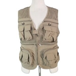 Outdoor fly fishing vest men's medium brown nylon pockets